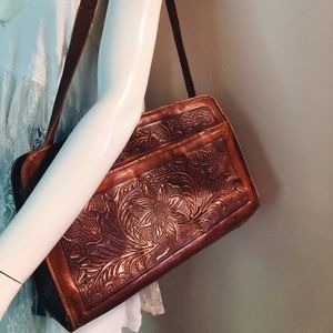 Vintage Genuine Tooled Leather Shoulder Bag